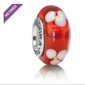Pandora Retired Red Floral Murano Glass Charm